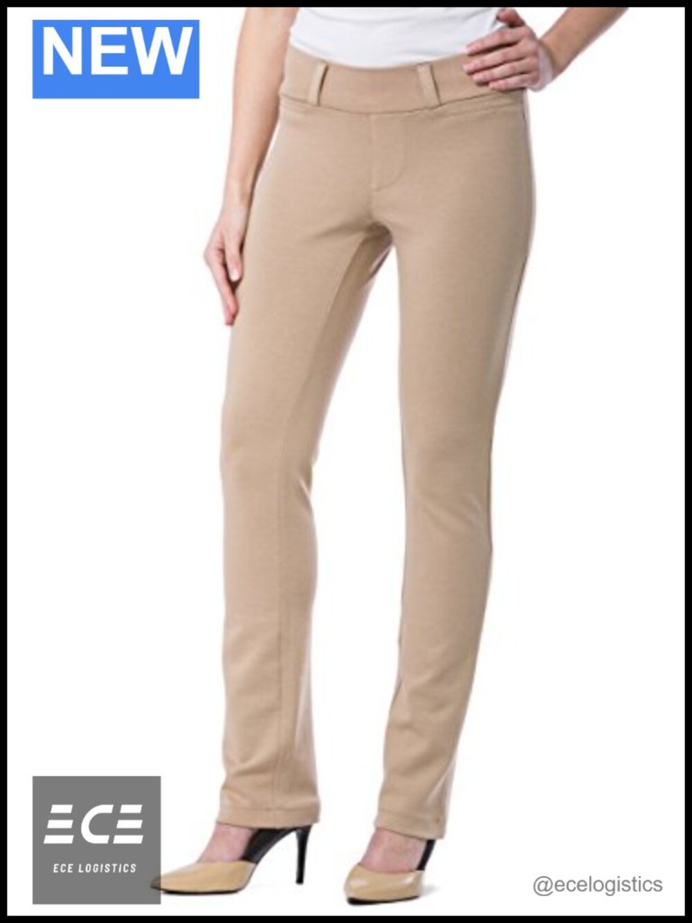 Ponte Stretch Slim Straight Leg Pull On Dress Pants Yoga Work Pant